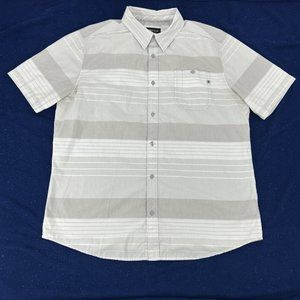 Marmot Shirt Men's XL Long Sleeve‎ Button Down Gray White Stripes Pocket Pismo